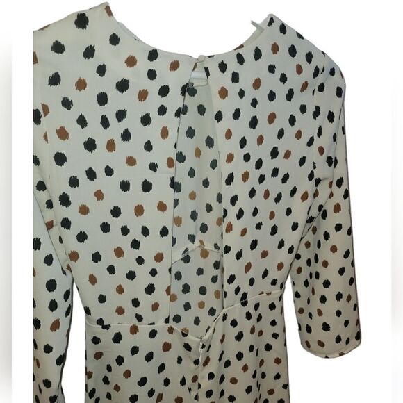 H&M Cleft Open Back Polka Dot White Black and Brown Open Back Midi Dress 4 - Picture 5 of 13